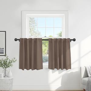 PONY DANCE Small Blackout Curtains for Kitchen Windows, Short Drapes for Bathroom, Thermal Insulated Window Curtains Tiers for Basement, W 29 x L 36, Mocha, 1 Pair