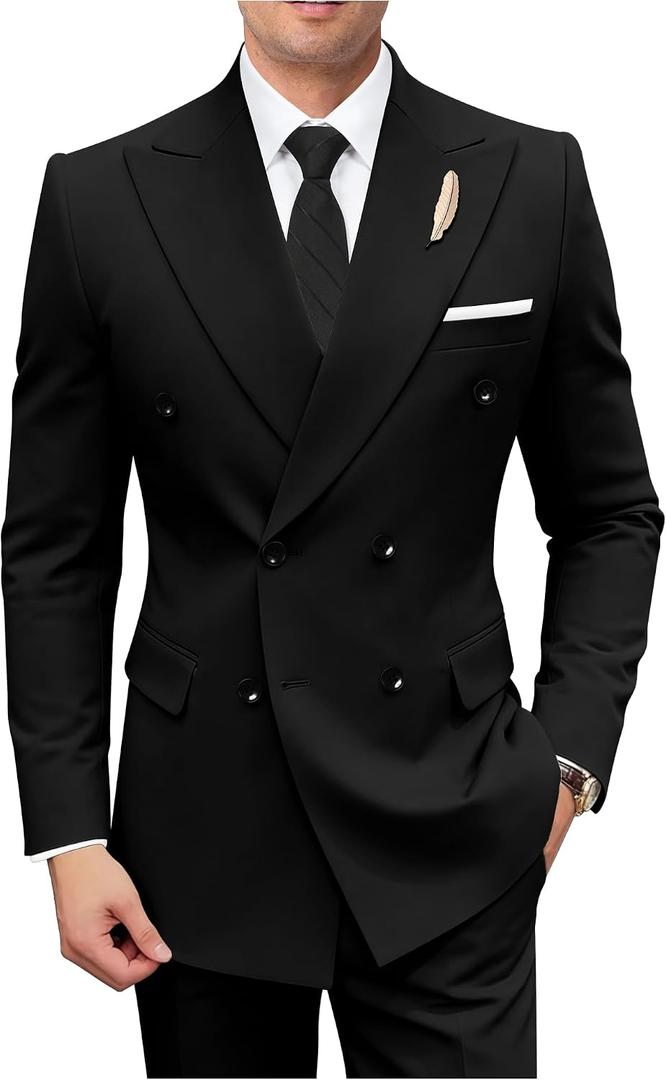 Men Suits Slim Fit 2 Piece Suit for Wedding Peak Lapel Suit Jacket Pants Set Business Formal Suits Prom Tuxedos (Black, M)