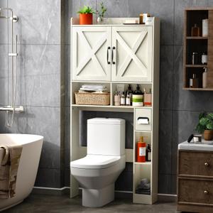 JOKOLO Over The Toilet Storage Cabinet,Freestanding Wooden Bathroom Organizer with 2-Door Toilet Storage Rack,66 Inches Height,White