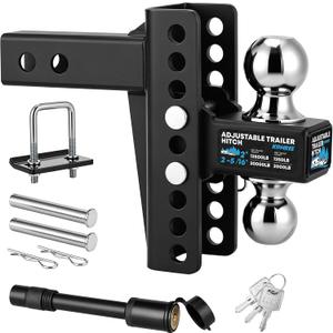 Kohree 6" Adjustable Trailer Hitch for 2-Inch Receiver, Anti-Rattle Clamp
Heavy Duty, 22,000 LBS GTW, Drop/Rise Hitch, 2" & 2-5/16" Balls, Anti-Theft Pin, G80 Steel Tow Ball Mount, Black