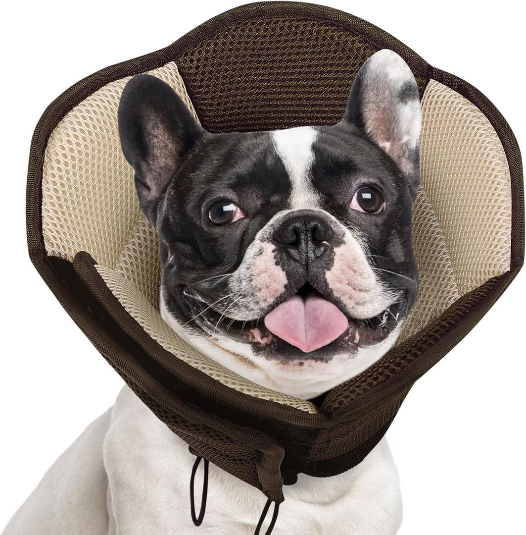 AOFITEE Dog Cone - Soft Cones Dog After Surgery, Comfy Cones for Dogs to Stop Licking, Adjustable Small Dogs Cone Collar for Wound Healing, Elizabethan Pet E-Collar, Brown Small