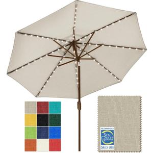 EliteShade USA 10-Year-Non-Fading Solar Market Umbrella with 80 LED Lights Patio Umbrellas Outdoor Table Umbrella with Ventilation, Antique Beige, 9 FT(Single Vent Tilt)