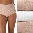 Bali Women's Breathe Underwear, High-Rise Briefs, Breathable Cotton Modal Lace Panties, 3-Pack, White/Almond/Almond L