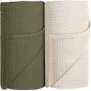 Susurration Muslin Receiving Blanket, 100% Cotton Swaddle Blankets for Newborn Soft Thin Swaddle for Unisex Newborn 40x38In (Dark Green)