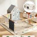 Large Wooden Baby Playpen with Locking Gate for Babies and Toddlers