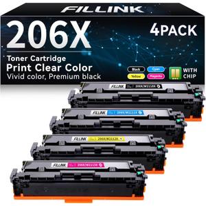 206A 206X Toner Cartridge for HP 206X 206A W2110X W2110A W2111X W2112X W2113X (with Chip) Use with HP Color Laserjet Pro MFP M283fdw M283cdw M283fdn M282nw M255dw Printers - High Yield & (BCMY 4 Pack)