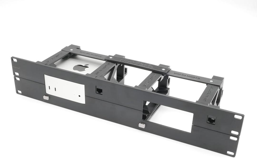 thingsNrack Rack Mount for 2 pcs Apple mac Mini M4 with Remote on/Off Button and 2X RJ45 ethernet Keystones (2X mac Mini M4)