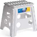 Korpai 13" Folding Step Stool for Adults and Kids Holds Up to 300 lbs,Non-Slip Folding Stools with Portable Handle, Compact Plastic Foldable Step Stool for Bathroom,Bedroom, Kitchen,White,1PC