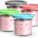 Containers Replacement for Ninja Creami Pints and Lids - 4 Pack,16oz Ice Creamy Containers Cups Jars Canisters Set Compatible with NC299AMZ & NC300s Series Ice Cream Maker- 4 Pack Pink Grey Blue