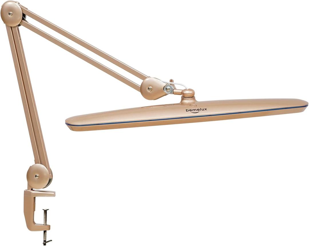 Task Lamp with Clamp, Bright 117PCS LEDs, Metal Swing Arm 24W 2200 Lumen Dimmable Led Desk Lamp for Architect Home Office Study Reading Dorm Workbench Craft, 23 Inch Working Lamp(Gold)