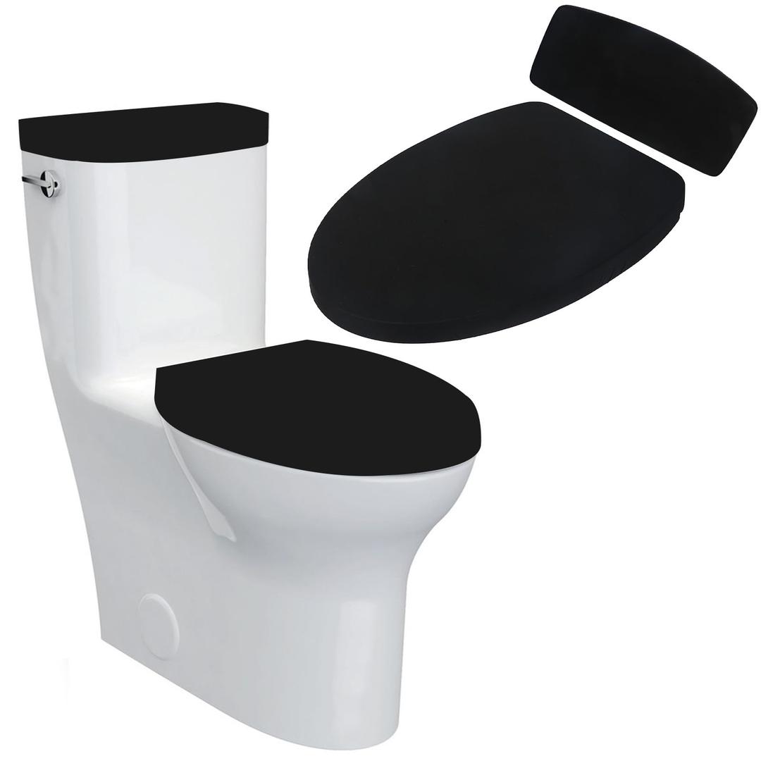 Sliverdew Toilet Lid Cover and Toilet Tank Lid Cover Toilet Cover with Elastic Bottom Fabric Cover for A Lid Toilet Tank Toilet Top Cover Back of Toilet Tank Cover Replacement (Black)