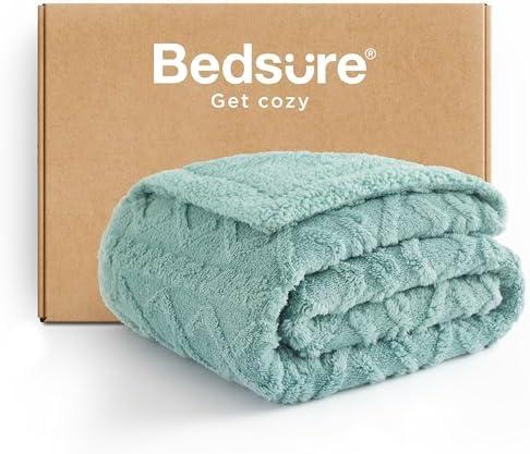 Bedsure Gentlesoft Sherpa Fleece Throw Blanket for Couch - Fluffy & Cozy Cable Jacquard Tufted Throw for Women Gift, Thick and Warm Christmas Blanket for Winter, Sage Green, 50x60 Inches