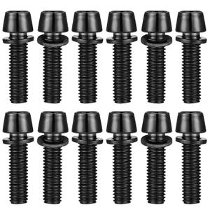 12pcs Titanium Screw Allen Hex M5x18mm Tapered Head Bolt with Washer Titanium Hex Conical Head Bolt for Bicycle Stem Parts(Black)