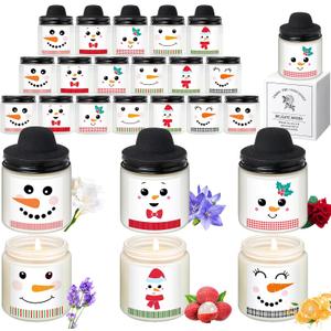 Lounsweer 48 Pcs Christmas Candles Bulk Gifts Set for Women Men 3.5oz Snowman Scented Candles Jar Soy Wax Candle with Mini Snowman Decor Cap for Christmas New Year Winter Decor