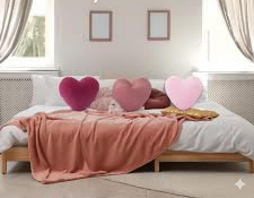 Liliful 3 Pcs Faux Rabbit Fur Heart Pillows Helloween Fluffy Heart Throw Pillows Christmas Cute Couch Cushion Soft Decorative Throw Cushion for Bed Sofa Girls Women(12 x 11 Inch,Pink Series)