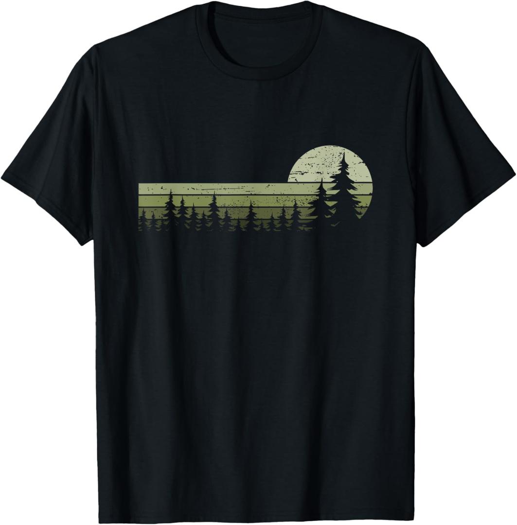 Trees Wildlife Nature Vintage Forest T-Shirt (Small, Black)
