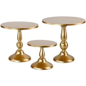 QENUIITEA Set of 3 Gold Cake Stands, Metal Round Cake Holder Dessert Pie Pizza Display Stand 8" 10" 12" Serving Tray Decoration for Wedding Celebration Party Birthday Baby Shower 
