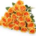 Hotop 20 Pcs Artificial Rose Flowers with Long Stem,Real Lifelike Silk Realistic Plastic Bouquet Roses Bulk for Home Decor Bridal Wedding Party Table Centerpieces Decorations(Orange)