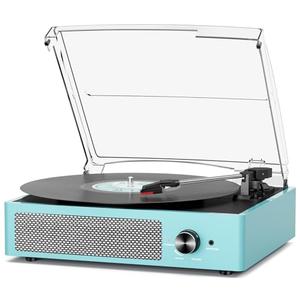Vinyl Record Player with 2 Stereo Speakers Belt-Driven Vintage Turntables 3 Speed 3 Size Wireless Bluetooth Playback AUX-in RCA Out Headphone LP Vinyl Players Auto Stop Sky Blue