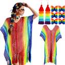 Shyyween 8 Pcs Rainbow Outfits for Women Rainbow Accessories Cover up Dress Tassel Earrings Butterfly Hair Clip for Beach