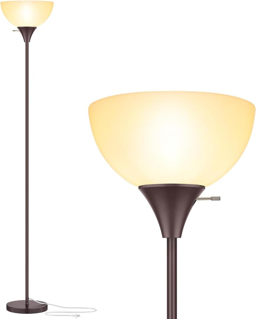 Coucrek Floor Lamp, LED Standing Lamps with White Plastic Shade, Corner Floor Lights for Living Room Bedroom, Rotary Switch, Bulb not Included, Brown