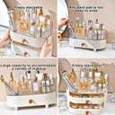 DASITON Makeup Organizer with Drawer,6 Slots Stackable Makeup Brush Holder,Skincare and Cosmetic Organizer for Bathroom Vanity Countertop Makeup Storage for Cosmetics,Brushes,Lipstick and Jewelry (1 Tray + 2 Drawer, Cream)