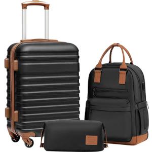 Coolife Luggage Sets Suitcase Set 3 Piece Luggage Set Carry On Hardside Luggage with TSA Lock Spinner Wheels (Black, 3 piece set (BP/TB/20))