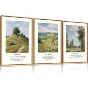 Large Christian Bible Framed Canvas Wall Art Set, Jesus Verse Vintage Wall Decor, Nature Scripture Landspaces Art Prints, Religious Artwork for Living Room ,Dining Room ,Farmhouse-16 x24 x3