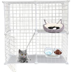 2-Tier DIY Cat Cage,Small Animal Indoor Detachable Metal Cage,Cats Kennels Crate Large Exercise Place Playpen Kitten Enclosure with 2 Doors,29.5x15.3x28.7 Inch White