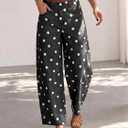 Cicy Bell Womens Polka Dot Barrel Jeans Baggy Wide Leg Denim Pants (Black, 16)