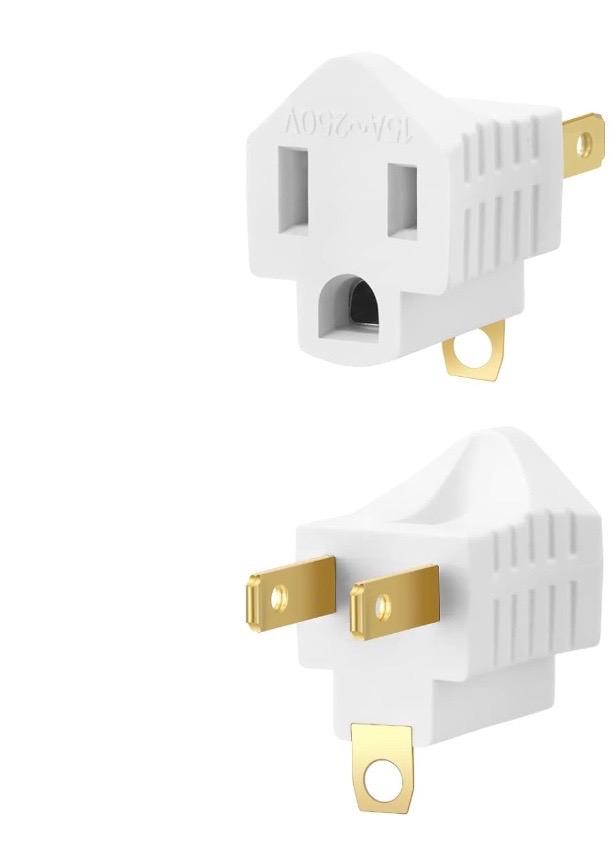 2 Pieces 3 Prong to 2 Prong Adapter Polarized 3 Pin to 2 Pin Power for Wall, Grounding Converter Adapter, Outlets Plugs Household Appliances(White)