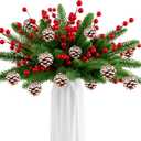 54 Pcs Christmas Norfolk Pine Branches with Pine Cones and Berry 11 Inch Real Touch Artificial Norfolk Pine Stems Faux DIY Greenery Pine Picks for Holiday Xmas Tree Garland Wreath Home Decoration