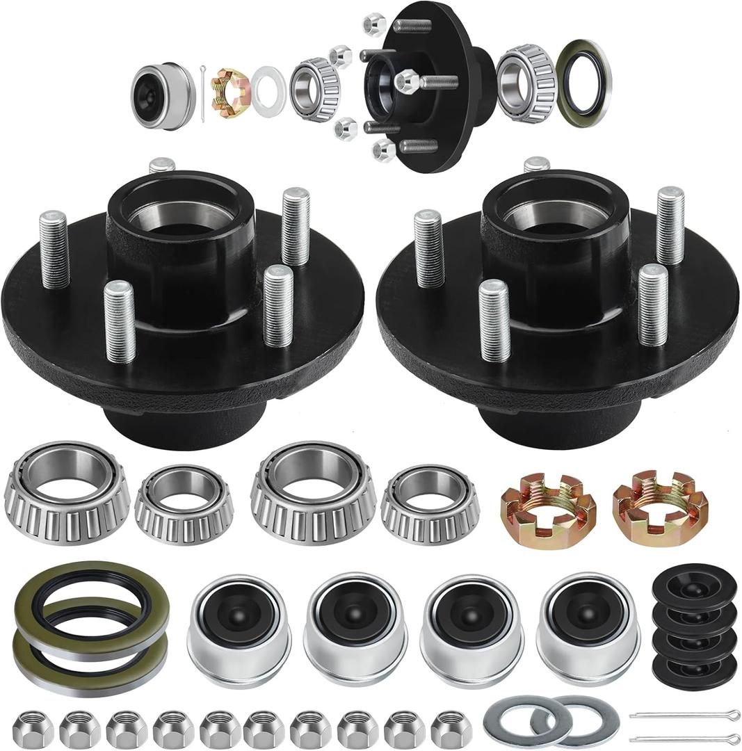 2 Sets Trailer Hub kit 5 Bolt 4.5", Trailer Axle Kit for 3500 lbs 5 Lug Trailer Hub Fit 1-1/16'' to 1-3/8" Spindle Boat Trailer, with L44649 L68149 Bearing Kits, Dust Cap and Rubber Plug