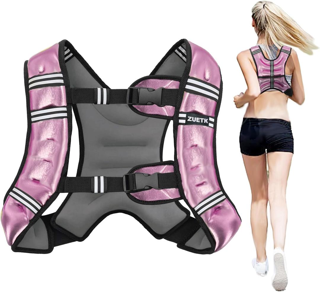 Weighted Vest, 6lb/8lb/12lb/16lb/20lb/25lb/30lb Weight Vest with Reflective Stripe, Weighted Vest for Men Women Workout Equipment for Strength Training, Running, Jogging, Fitness, Weight Loss (PU-Pink)