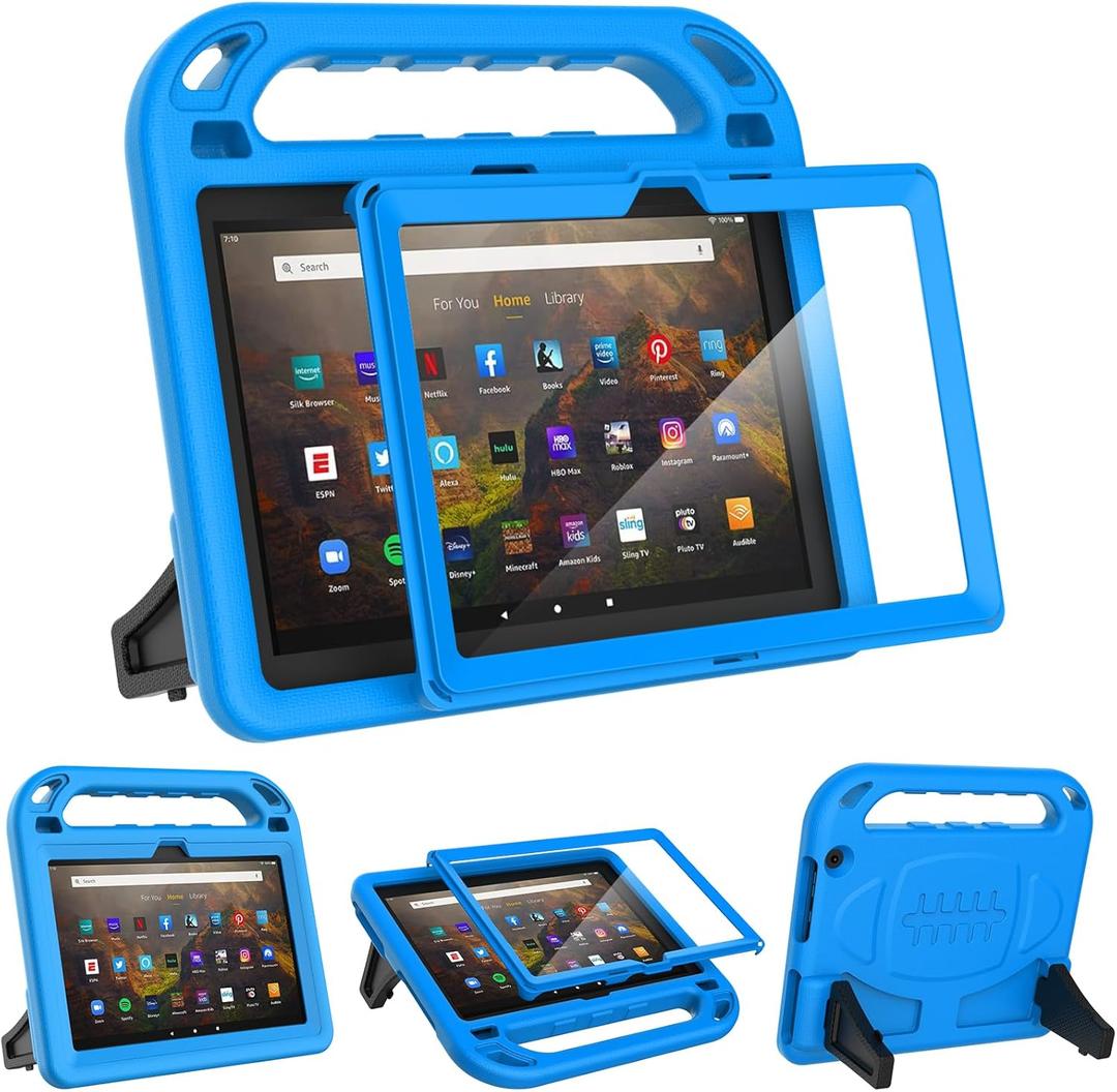 MENZO Fire HD 10 Tablet Case for Kids (13th/11th Generation, 2023/2021 Release), Lightweight Handheld Shockproof Case Built-in Screen Protector with Handle Stand, Blue