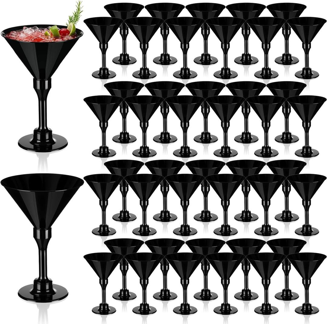 Domensi 40 Pack Black Martini Glasses Bulk Plastic Disposable Champagne Glasses 5 oz Plastic Mimosa Cups Wedding Cocktail Cups for Engagement Birthday 2026 Party Supplies (5.51 x 3.74 Inch)