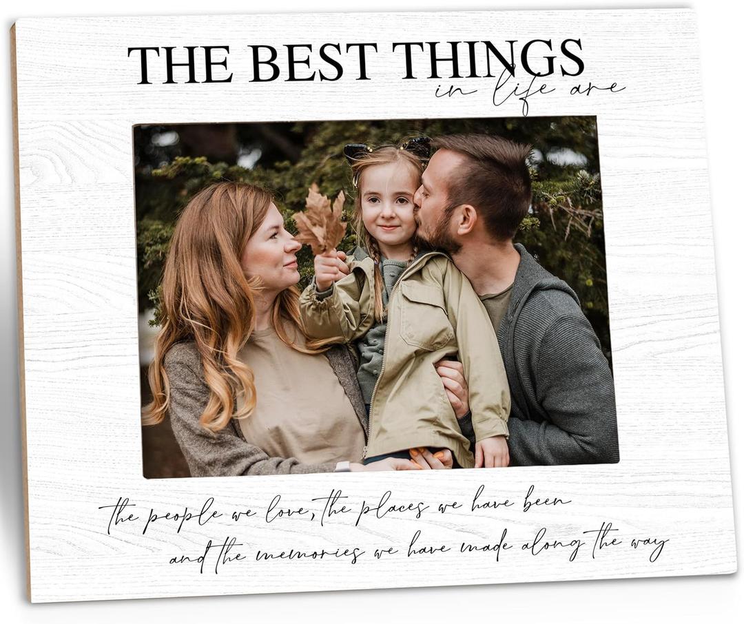 Family Picture Frame Gifts - The Best Things in Life Are the People We Love - Friends Wooden Photo Frame 5x7 for Tabletop or Wall Hanging (White 2)