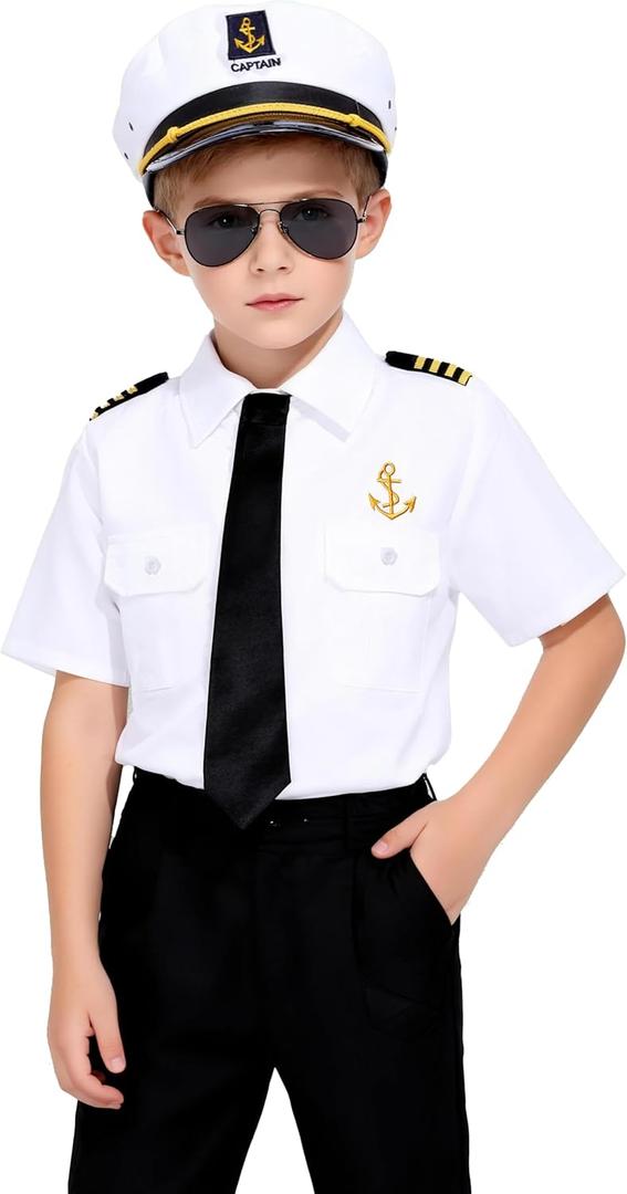 SCYPRUTH Kids Yacht Captain Costume Sailor Captain Costume with Accessories for Career Day 100 Days of School Halloween (5-6 Years)