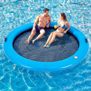 6-12FT Round Inflatable Floating Dock, Sunchill Float Ring, Water Hammock Tanning Pool Floats with Woven Fabric, Manual Pump for Quick Inflate/Deflate, Fits 2-8, Ideal for Lakes, Oceans