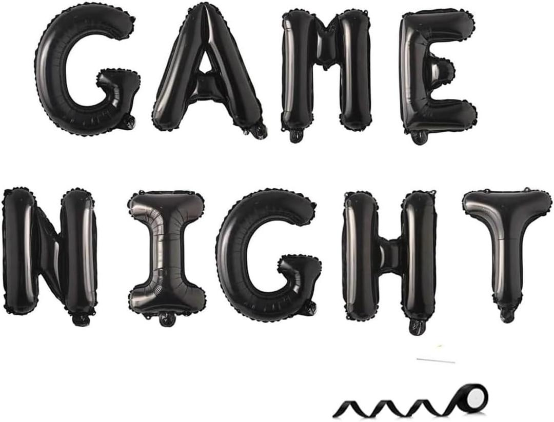 Game Night Balloon Banner,Party Backdrop Photography for Game On Birthday Party Decor Sleepover Slumber Prom Gaming Party Cake Table Decor,Black, 16 inches