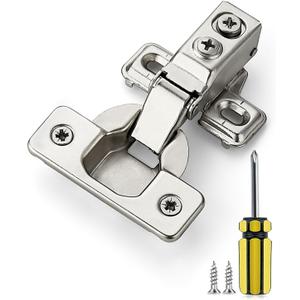 Ravinte 20 Pack 10 Pairs 1/2 Inch Overlay Brushed Nickel Short Arm Kitchen Cabinet Hinges,Soft Close 105 Degree Concealed Hinges with Screwdriver and Mounting Screws Used for Face Frame Door