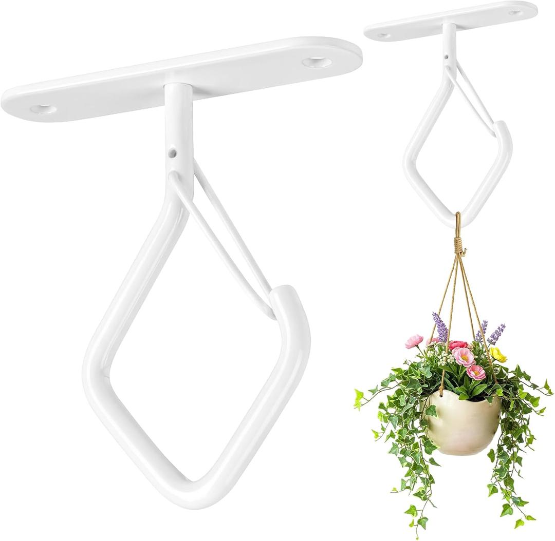 MEILIDY Ceilling Plant Hooks with Safety Buckle, 2.95 Inch Metal Heavy Duty Pot Basket Hanging Hooks for Indoor Outdoor, White, 4 Pcs