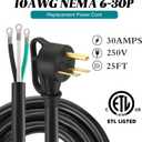 Kanayu 25 FT 10AWG 3 Prong Replacement Power Cord Compatible with NEMA 6-30p 30 Amp 250v Welder Extension Cable with Open End for Welder Dryer Garage Heater Generator Ev Chargers, Etl Listed