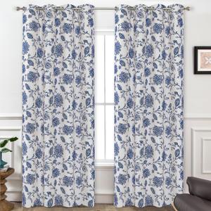 DriftAway Linen Floral Paisley Navy Blackout Curtains for Living Room Bedroom 96 Inch Length 2 Panels Lined Grommet Window Drapes Thermal Farmhouse Country Jacobean Curtains