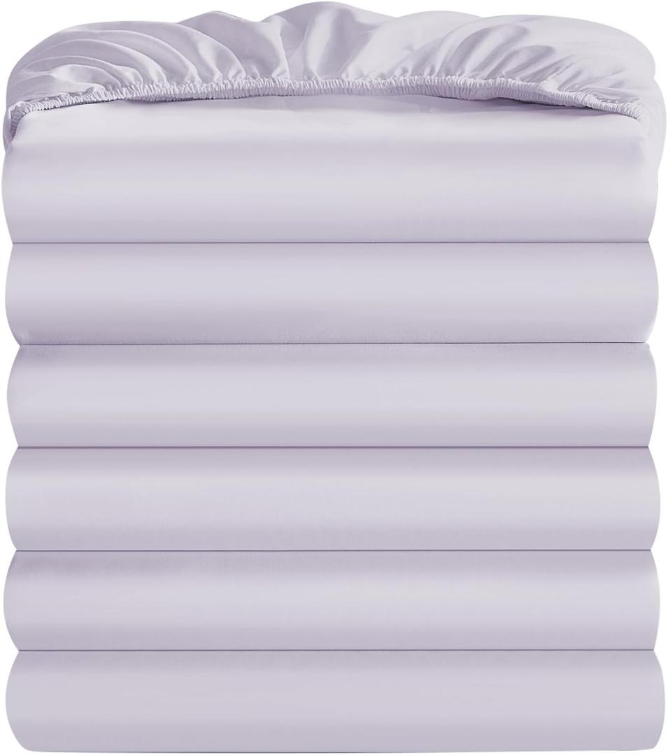 Maple&Stone Twin Fitted Sheet Only - Bulk Pack of 6 Bottom Sheets - Premium Soft & Breathable, Brushed Microfiber Fabric for Twin Size, Lilac Purple