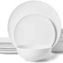 Dinnerware Set, 12 Piece Porcelain Dinnerware with Plates, Bowls and Dishes, Modern Dish Set for 4