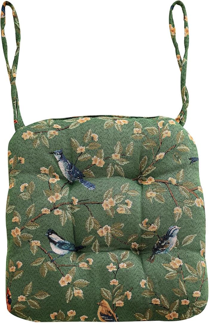 vctops Farmhouse Brid Print Chair Cushions with Ties U-Shaped Soft Comfortable Chair Pads Non Slip Seat Cushions for Indoor Dining Room and Kitchen Chairs (Green, 18"x18")
