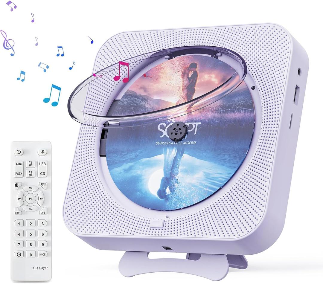 MICOCIOUS Portable CD Player with Bluetooth Desktop CD Player for Home CD Music Players with Remote Control,Timer,Built-in Dual Speakers with LED Display Home Audio Boombox FM Radio (Purple)