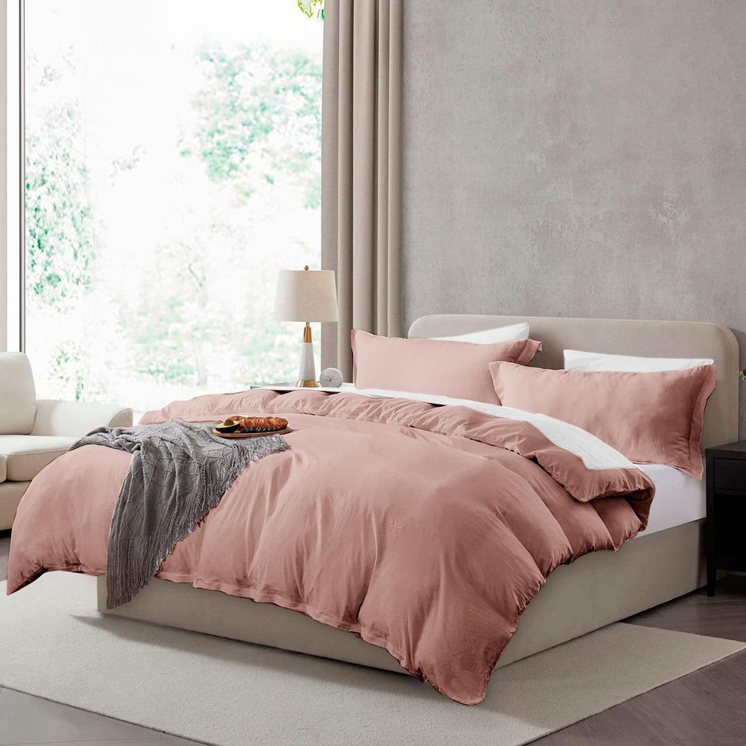 Hearth & Harbor Queen Duvet Cover Set - 3 Piece Soft Prewashed Bedding Set - Includes 1 Duvet Cover 90x90 inches with Zipper Closure and 2 Pillow Shams, Blush Pink, Comforter Not Included