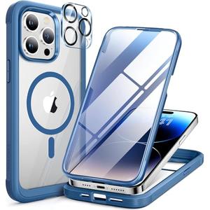 iPhone 16 Pro MAXCase 6.1 inch, (Compatible with MagSafe) Upgrade Full-Body Clear Phone Bumper Case with Built-in 9H Tempered Glass Screen Protector, Magnetic Capri Blue